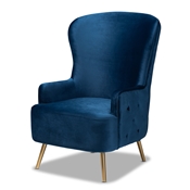 Baxton Studio Melissa Luxe and Glam Royal Blue Velvet Fabric Upholstered and Gold Finished Living Room Accent Chair